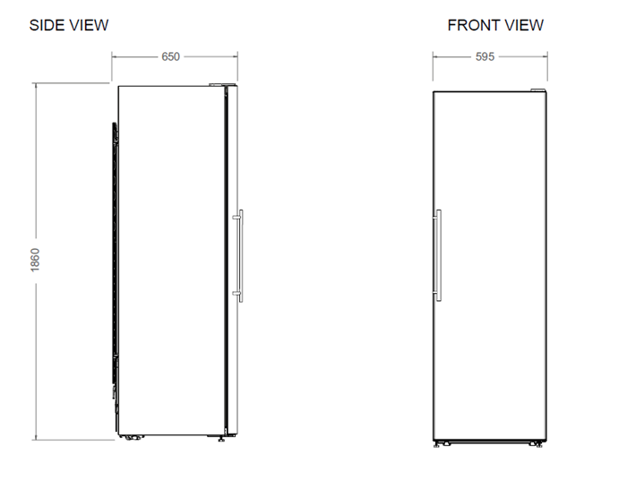60 cm single door refrigerator H186 cm, freestanding